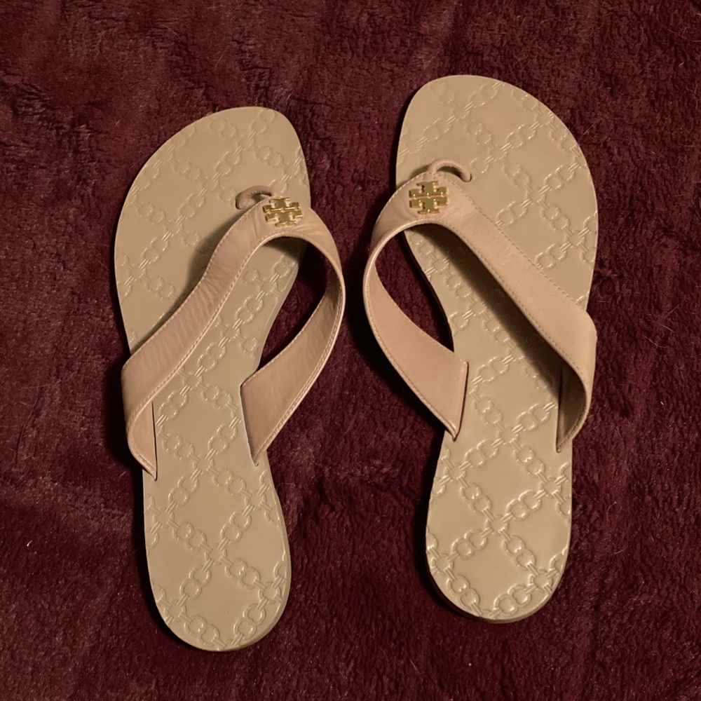 Tory Burch Beige Sandals with Gold Logo